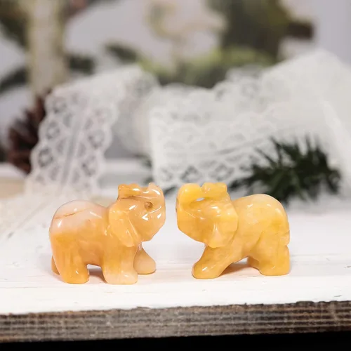 Miniatura 4 de Pequeña estatua de cristal de elefante tallada a mano, decoración de escultura de animal guardián de oficina en casa, 1.5 pulgadas, jade amarillo