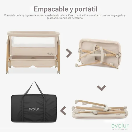 Miniatura 6 de évolur Cuna portátil con ruedas, moisés ajustable para el lado de la cama, lados de malla transpirable, canastilla de almacenamiento grande, fácil