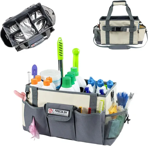 Miniatura 10 de Carrito de limpieza profesional XL para proveedores de limpieza, bolsa de limpieza portátil de 17 pulgadas para amas de casa, organizador de Gris