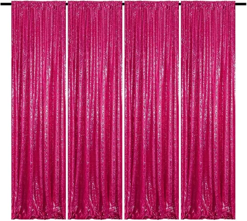 Miniatura 15 de Cortinas de fondo de lentejuelas negras con purpurina de 2 x 8 pies, 4 paneles para decoración de bodas, fiestas de cumpleaños, despedidas de Negro