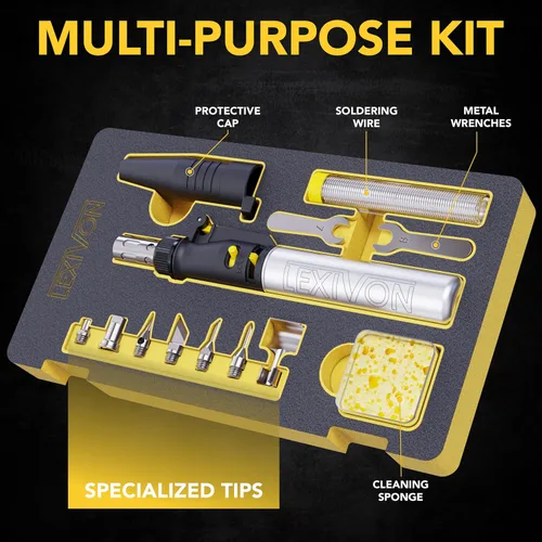 Miniatura 2 de LEXIVON Kit multiusos de soldador de butano Juego de 7 puntas de llama ajustable inalámbrico de encendido automático Grado Profesional