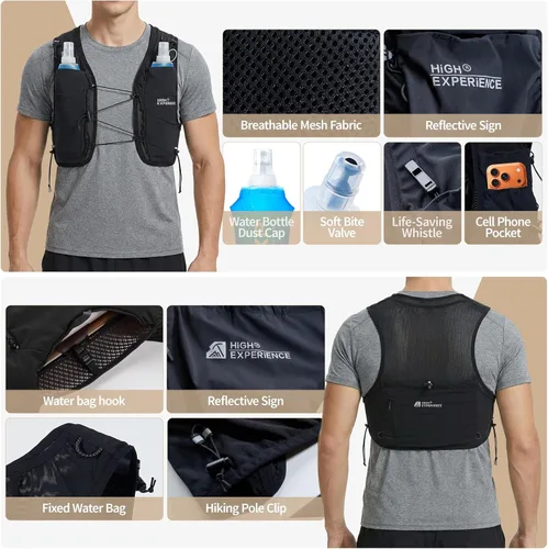 Miniatura 3 de Chaleco para correr, ligero, plegable, hidratación, con 2 botellas suaves de 17 onzas, para correr, maratón, senderismo, mujeres y hombres