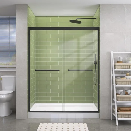 Miniatura 25 de GETPRO Puerta de ducha corrediza de 44-48 pulgadas de ancho x 72 pulgadas de alto, puertas correderas dobles sin marco para ducha, puerta de vidrio