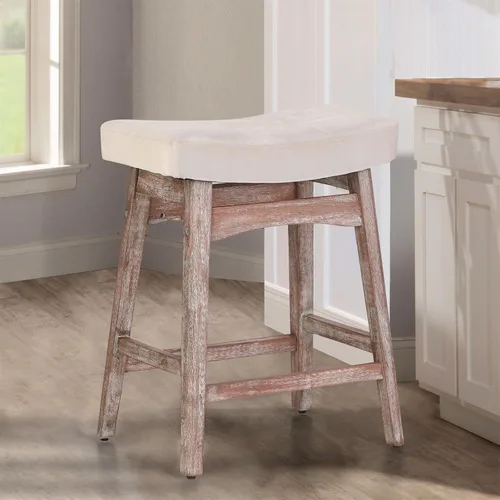 Taburetes de altura para mostrador Sophia & William, taburetes de 24" con patas de madera maciza, taburetes de altura de mostrador tapizados en tela