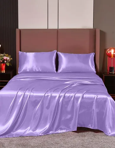 Miniatura 25 de Juego de sábanas de satén de seda de 4 piezas Sábana bajera Sábana encimera Funda de almohada Calidad de hotel sedoso suave y lujoso