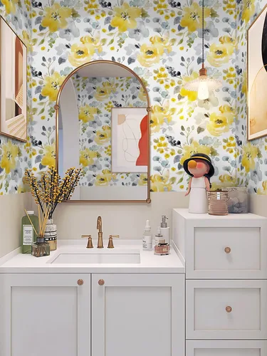 Miniatura 4 de Toduso Papel Tapiz Floral Despegar y Pegar Papel Tapiz Amarillo/Gris/Blanco Acuarela Papel de Contacto Autoadhesivo Removible Papel Tapiz Forros