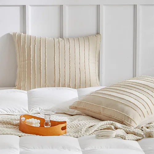 Miniatura 11 de WARMDERN - Fundas de almohada beige tamaño queen, fundas de almohada estándar, juego de 6 fundas de almohada de microfibra suave, textura boho