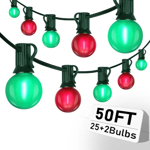 Miniatura 16 de Cadena de luces para exteriores de 50 pies con bombillas G40, luces impermeables para patio con 27 bombillas LED inastillables (2 repuestos)