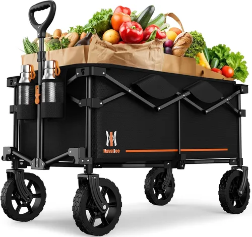 Miniatura 8 de Navatiee - Carro plegable con capacidad de 140L, carrito plegable de gran capacidad con ruedas silenciosas todo terreno, carrito de compras Negro