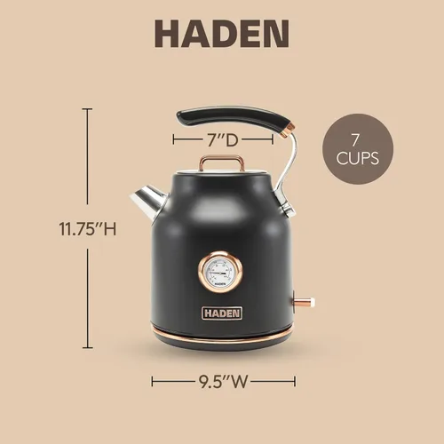 Miniatura 4 de Haden Dorset - Hervidor eléctrico de acero inoxidable de 1,7 litros, hervidor de agua caliente con base de 360 grados y apagado automático, negro