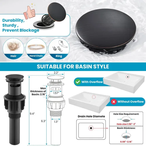 Miniatura 4 de gotonovo Grifo de lavabo de baño de 1 agujero con mango único, grifo de tocador de lavabo con caño giratorio de 360°, grifo mezclador de lavabo