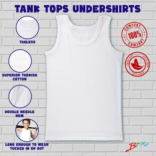 Miniatura 5 de Brix Camiseta sin mangas para niños sin etiquetas 100 algodón súper suave paquete de 4 novedades Blanco