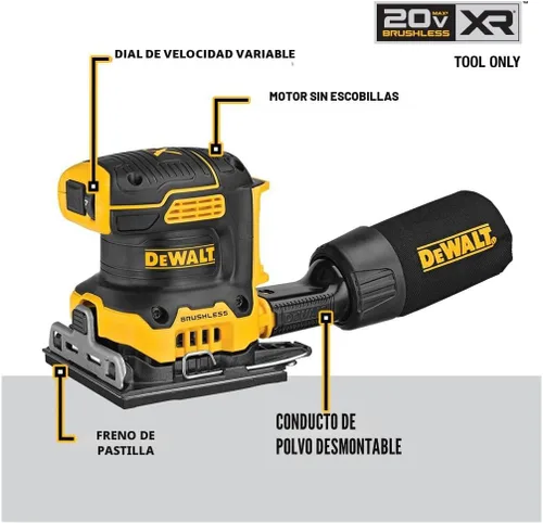 Miniatura 5 de DEWALT Lijadora inalámbrica de velocidad variable de 1/4 hoja sin escobillas MAX XR de 20 V (solo herramienta) (DCW200B)