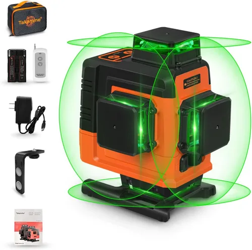 Miniatura 7 de Takamine Nivel láser de 12 líneas autonivelante 3x360° 3D con línea cruz verde para construcción/colgado de cuadros, control remoto, batería