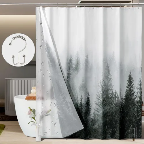 Miniatura 21 de ORTIGIA Juego de cortina de ducha pequeña 3 en 1 y forro de PEVA transparente, 36 x 72 pulgadas de ancho medio con 6 ganchos de doble cara, cortinas
