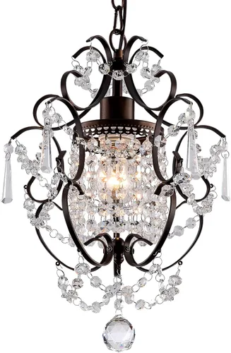 Candelabro de Cristal Mini Moderno, Lámparas de Luz de Cristal de Hierro Bronce Montaje en Techo 1 Luz Candelabros Pequeños para Dormitorio