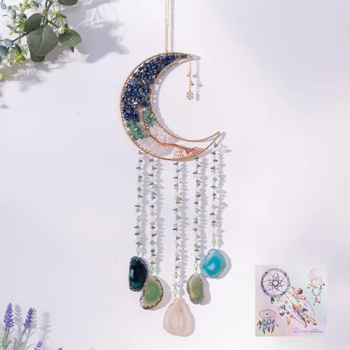 Miniatura 16 de Adorno de Ágata de Piedra de Cristal Gema Natural Árbol de la Vida Luna Atrapasueños con Cristal 7 Chakra Piedras Preciosas Atrapasueños de Arcoíris