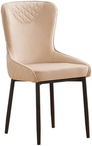 High-End Velvet Dining Chair - Upholstered Tufted Chair with Black Metal Legs for Dining Room, Cafe, Restaurant, and Milk-Tea Shop Lounge with Gray