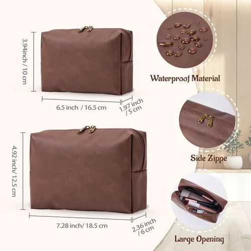 Miniatura 5 de Bolsa de cosméticos personalizada pequeña pana maquillaje bolsa de viaje organizador de cepillos de almacenamiento, Marrón