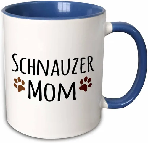 3dRose Schnauzer Dog Mom - Perro por raza - huellas marrones fangosas - amante de los perritos - orgulloso dueño de mascotas mama 11oz taza azul de