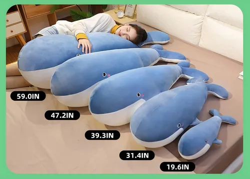 Miniatura 6 de Juguete de peluche de ballena azul, animal de peluche grande, almohada corporal súper suave de 31.4 pulgadas, animal de peluche de ballena