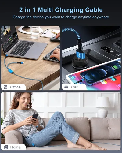 Miniatura 6 de MultIi - Cable de carga USB C y Lightning 2 en 1, cable de carga USB trenzado de nailon de 4 pies con puerto tipo C/Lightning para iPhone 17, 16