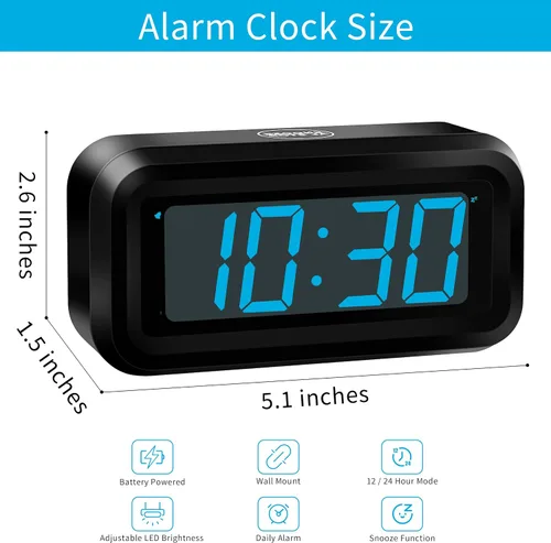 Miniatura 2 de KWANWA Reloj Despertador, Reloj Digital, Pantalla Constantemente de Dígitos LED Azules de 1.2'', Funciona con Baterías, Repetición, Reloj de Pared