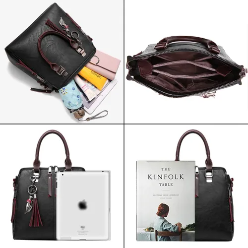 Miniatura 4 de Dayfine Bolso de mano de cuero para mujer, bolso de mano con asa superior, bolso de hombro con cremallera, bolso cruzado, lindo colgante de gato