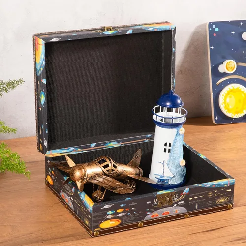 Miniatura 4 de Cofre del tesoro de madera y cuero con tapa y cerradura, 10.6 x 8.3 x 3.7 pulgadas, pequeña caja decorativa de madera para guardar joyas