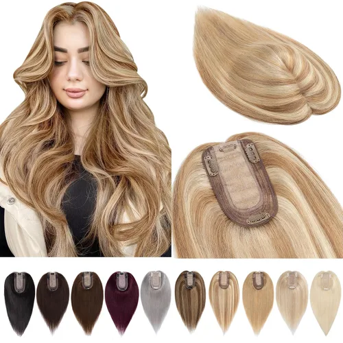 Miniatura 29 de SEGOHAIR Toppers de cabello humano real con flequillo, 2.8 x 5.1 in, base de seda con clip, piezas superiores de Wiglet añaden volumen, 6 pulgadas