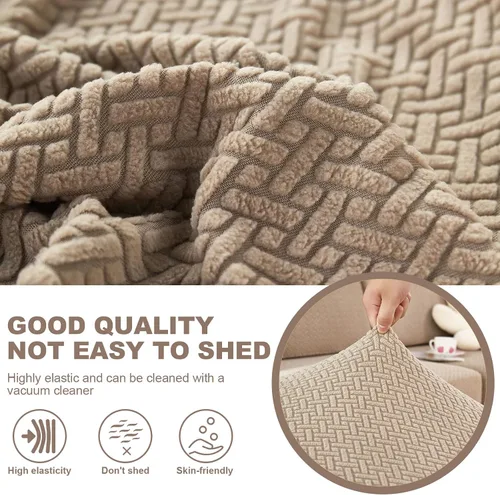 Miniatura 7 de cjc Fundas para sofá, fundas universales para sofá modular en forma de L, fundas de cojín para sofá de 3 cojines, protector elástico tejido de Camel