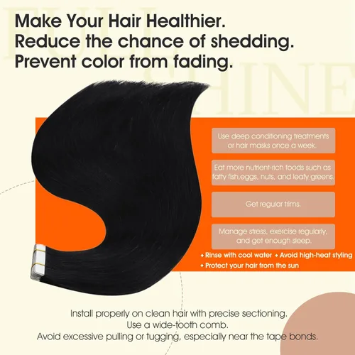 Miniatura 3 de Full Shine - Extensiones de cabello humano real Remy, sin costuras, color negro azabache 1, extensiones adhesivas, cabello brasileño liso, sedoso