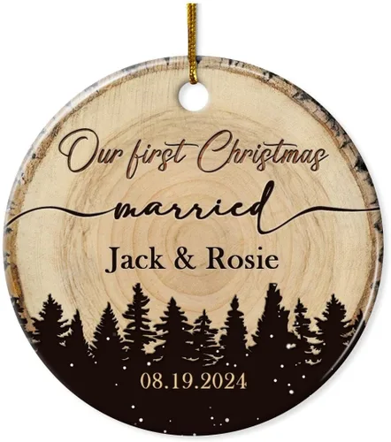 Miniatura 16 de Adorno personalizado de primera Navidad para casados, adornos de cerámica de Navidad con foto foto boda matrimonio nombre personalizado recuerdo 1ª
