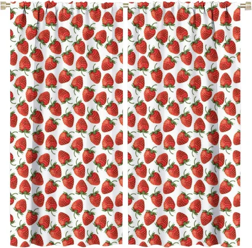 Miniatura 9 de Cortinas bohemias con diseño de fresas, bonitas cortinas bohemias con bolsillo para barra de fruta, tratamiento de ventana para cocina, sala