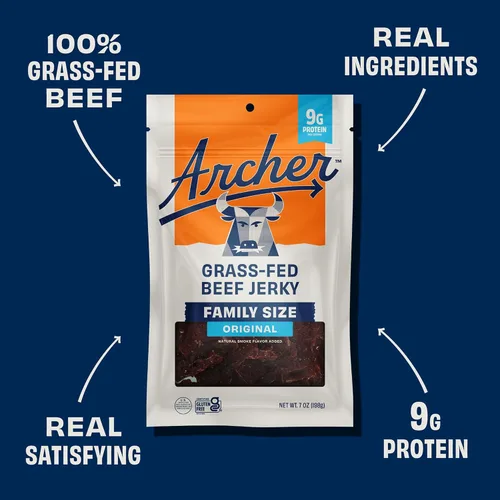 Miniatura 3 de Country Archer Carne seca de res alimentada con pasto – Bolsas de aperitivos de carne a granel, paquetes individuales, aperitivos de proteínas, sin
