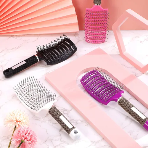 Miniatura 6 de Patelai 4 cepillos de pelo, desenredantes, curvos, ventilados, para mujeres y hombres, cepillos curvados ventilados para cabello rizado, largo
