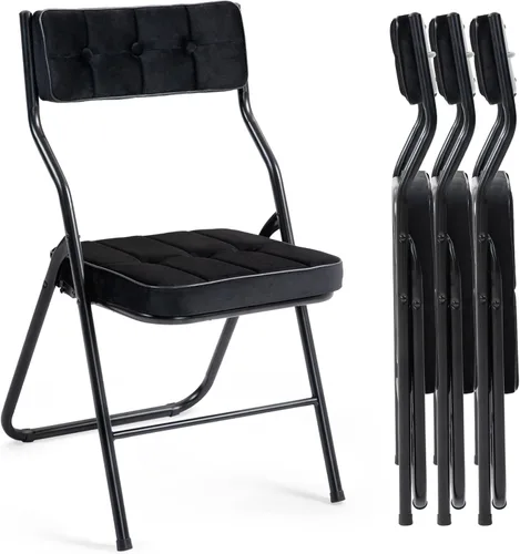 Juego de 4 sillas plegables acolchadas, sillas plegables resistentes con cojín, juegos portátiles y cómodos para comedor, oficina, fiesta, mesa de