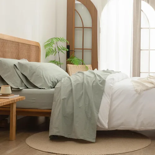 Miniatura 20 de BESTOUCH Juego de sábanas 100% algodón lavado, tacto súper suave, cómodo, elegante, ligero, juego de ropa de cama de 4 piezas, lino sólido, gris