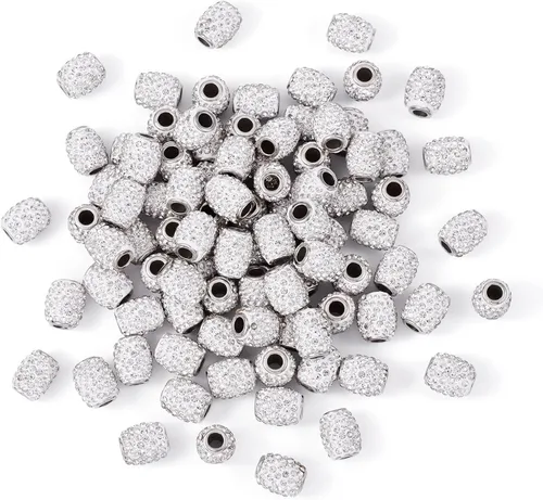 Miniatura 7 de Cheriswelry 100 cuentas europeas de agujero grande con diamantes de imitación de barril hechas a mano, arcilla polimérica, cuentas espaciadoras