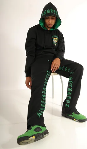Miniatura 4 de SCREENSHOT Pantalones de forro polar 3202 Streetwear Urban Fit - Pantalones deportivos apilados con cordón de banda de basura acanalada