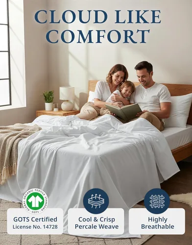 Miniatura 2 de LANE LINEN Juego de sábanas tamaño individual XL de 3 piezas, 100 % algodón orgánico puro tejido de percal, ropa de cama suave y transpirable