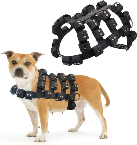 Miniatura 10 de Arnés para perros pequeños, medianos y grandes, sin tirones, chaleco con peso para perro, arnés táctico para perros Pit Bulls con bolsillos