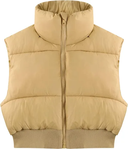 Miniatura 16 de Gihuo Chaleco acolchado recortado para mujer, sin mangas, chaqueta acolchada, chaleco acolchado para invierno, con cremallera completa, abrigo ligero