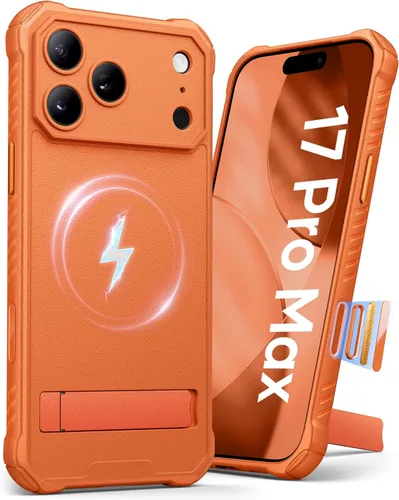 Miniatura 20 de Funda para iPhone 17 Pro, compatible con MagSafe, soporte integrado y botón de captura de control de cámara, protección de grado militar, funda Negro