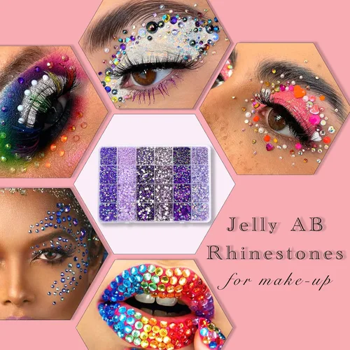 Miniatura 5 de 22800 diamantes de imitación de gelatina para arte de uñas, diamantes de imitación con parte trasera plana, color morado, brillantes a granel, gemas
