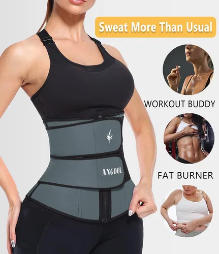 Miniatura 4 de ANGOOL - Entrenador de cintura de neopreno para mujer, cinturón recortador de talla grande, cinturón para sauna, corsé con cremallera Gris-oscuro