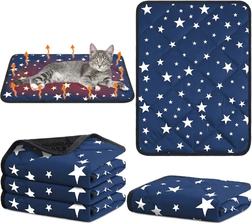 Miniatura 11 de Namalu Paquete de 4 Camas Autocalentables para Gatos, Alfombrilla Autocalentable para Gatos con Patrón de Estrella, Almohadilla Suave para Jaula