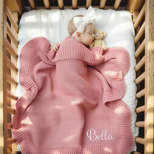 Miniatura 2 de Nonnie Manta Personalizada para Bebé con Nombre - Manta Bordada y Ruffle Personalizada para Recién Nacido, 30x40 pulgadas, Regalo Personalizado