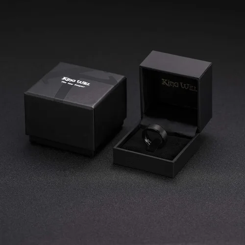 Miniatura 38 de King Will Anillo de boda de tungsteno para hombre, disponible en 15/64 a 25/64 de pulgada (6 a 10 mm), negro/plata, acabado mate, borde pulido