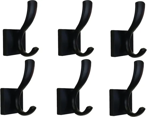 Miniatura 8 de Ganchos negros para toallas, soporte doble para toallas, abrigos y batas, ganchos de pared resistentes para baño, dormitorio, cocina, piscina, Negro